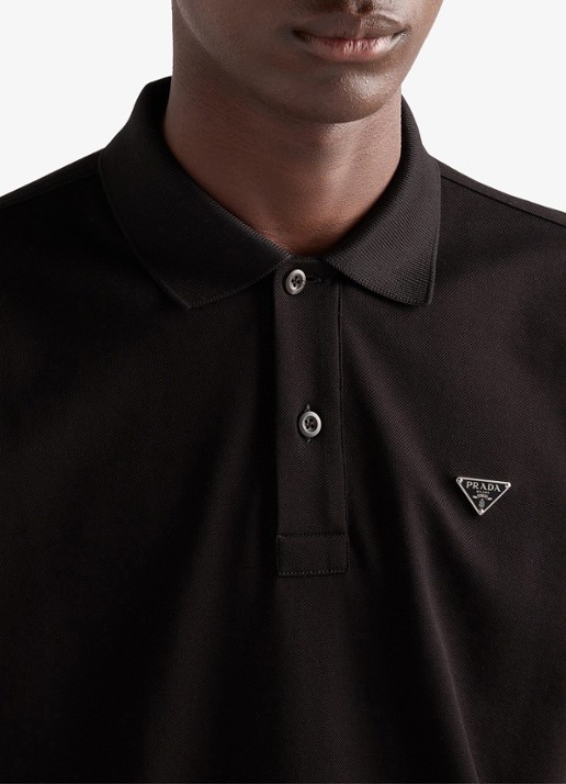 Prada Slim fit polo van piqué katoen met logo - detail 4 black