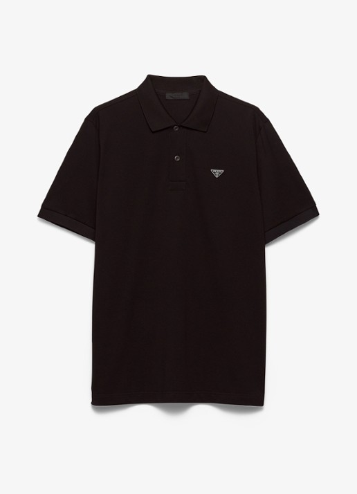 Prada Slim fit polo van piqué katoen met logo - voorkant black