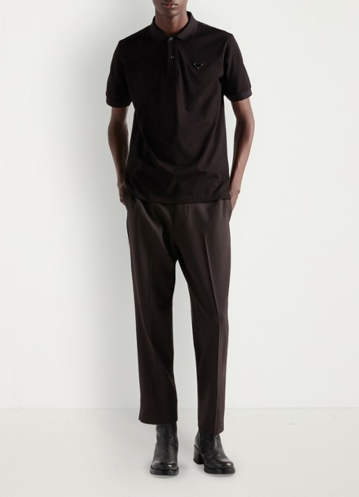 Prada Slim fit polo van piqué katoen met logo - voorkant 2 black