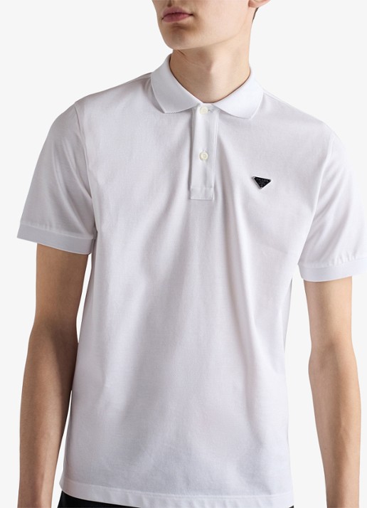 Prada Slim fit polo van piqué katoen met logo - detail white
