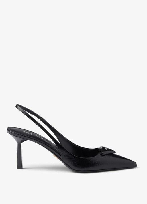 Prada Slingback van lakleer met logo - voorkant 2 zwart