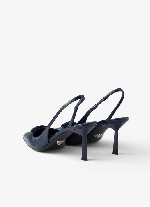 Prada Slingback van lakleer met logo - achterkant 6 donkerblauw