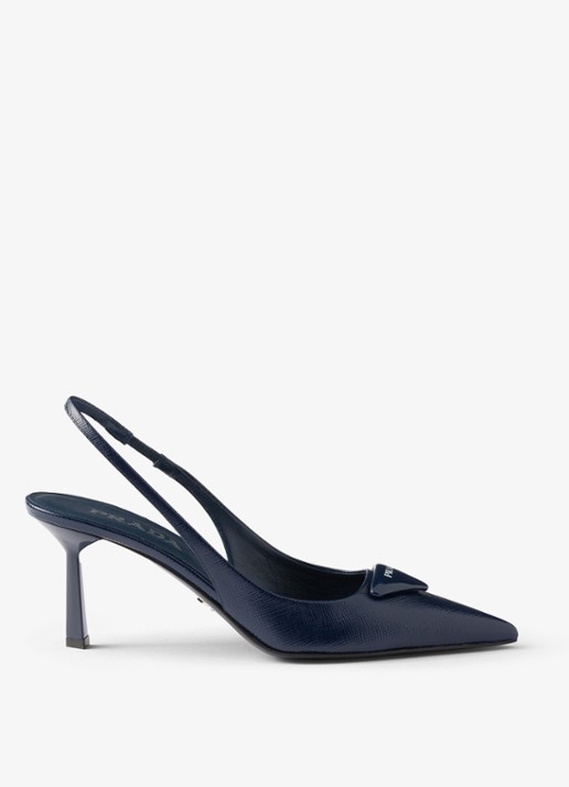 Prada Slingback van lakleer met logo - voorkant 2 donkerblauw