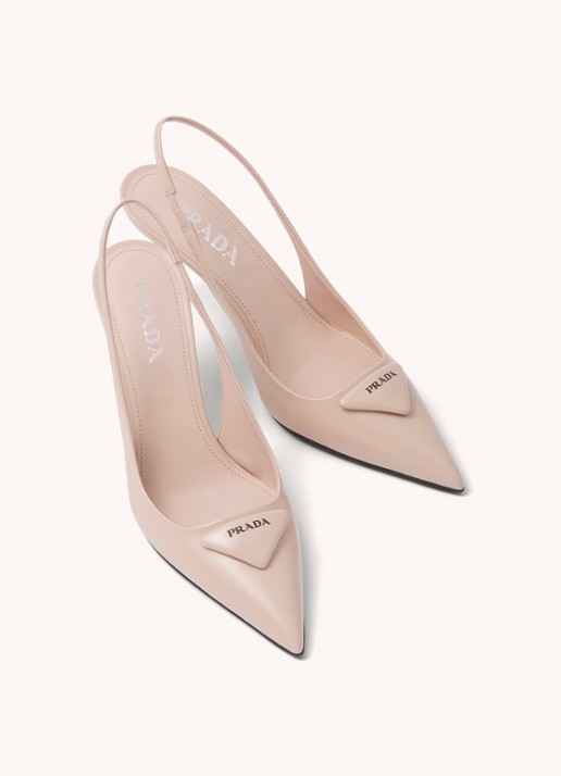 Prada Slingback van leer met logo - detail 2 lichtroze