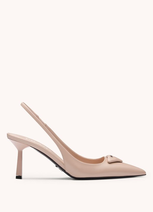 Prada Slingback van leer met logo - voorkant 6 lichtroze