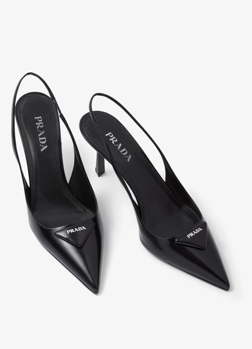Prada Slingback van leer met logo - detail 2 zwart