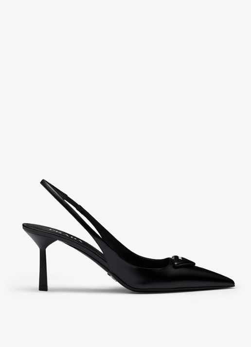 Prada Slingback van leer met logo - voorkant 6 zwart