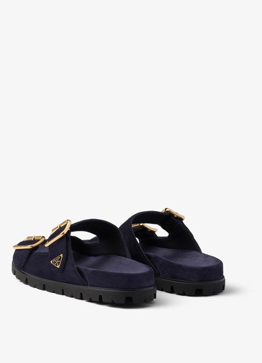 Prada Slipper van suède - achterkant 6 donkerblauw