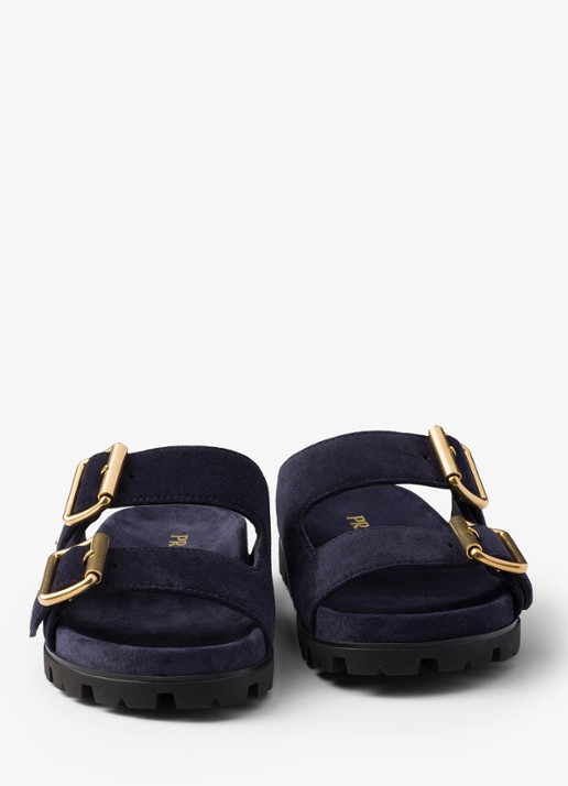 Prada Slipper van suède - detail 2 donkerblauw