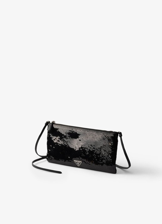 Prada Small schoudertas met pailletten - voorkant 6 zwart