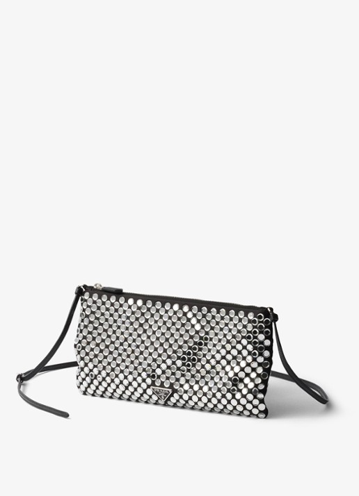 Prada Small schoudertas met strass - voorkant 3 zilver