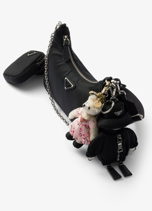 Prada Soft Robot Re-Nylon sleutelhanger met afneembaar koord - voorkant 2 zwart