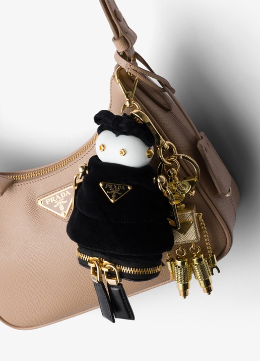 Prada Soft Robot tasbedel van fluweel met afneembare schouderriem - voorkant 3 zwart