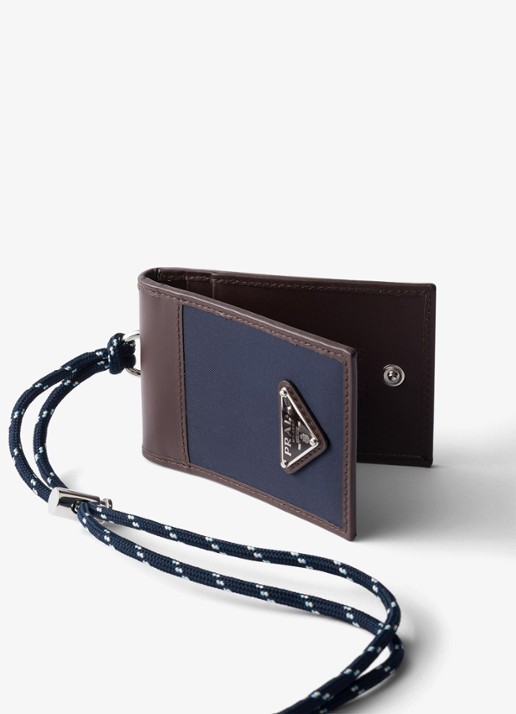 Prada Speedrock Re-Nylon pasjeshouder van leer met contrast - detail blauw