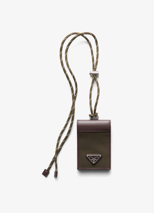 Prada Speedrock Re-Nylon pasjeshouder van leer met contrast - voorkant 4 donkergroen