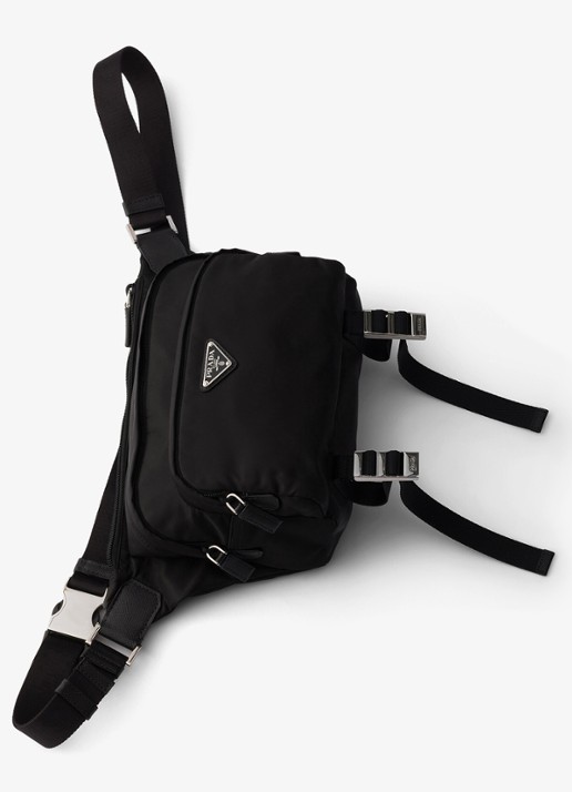 Prada Speedrock Re-Nylon schoudertas met leren details - detail zwart