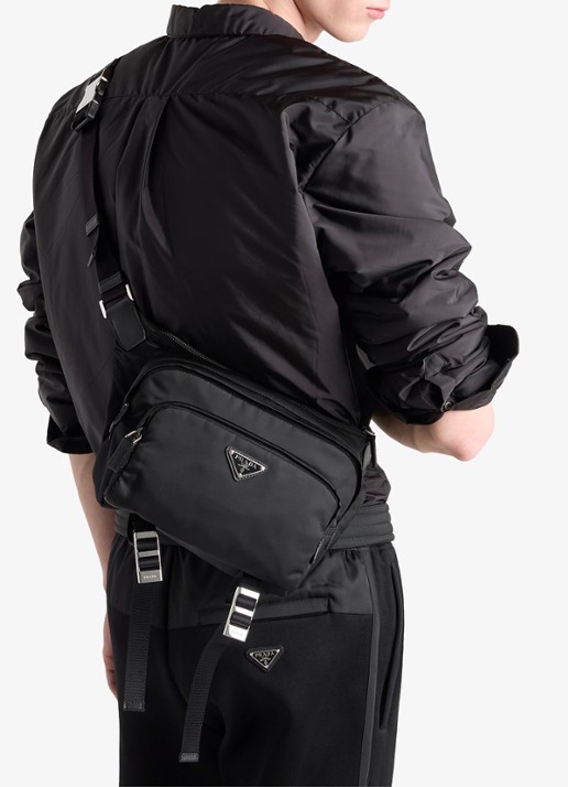 Prada Speedrock Re-Nylon schoudertas met leren details - voorkant 7 zwart
