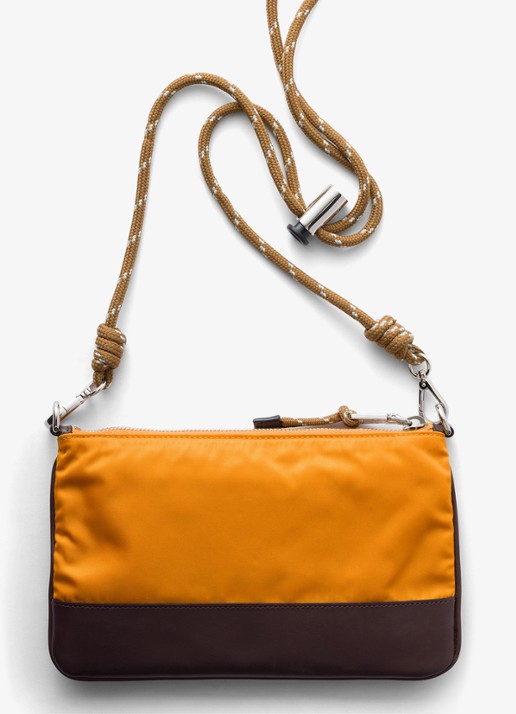 Prada Speedrock Re-Nylon telefoonhoesje met leren details en afneembare schouderriem - achterkant 2 oranje