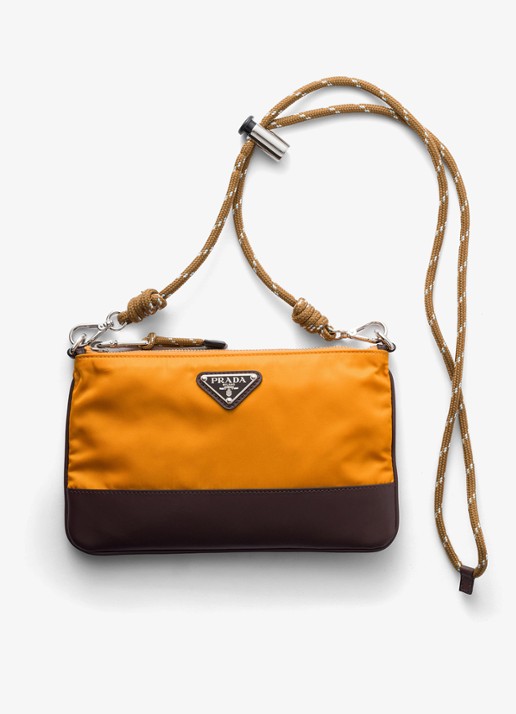 Prada Speedrock Re-Nylon telefoonhoesje met leren details en afneembare schouderriem - voorkant oranje