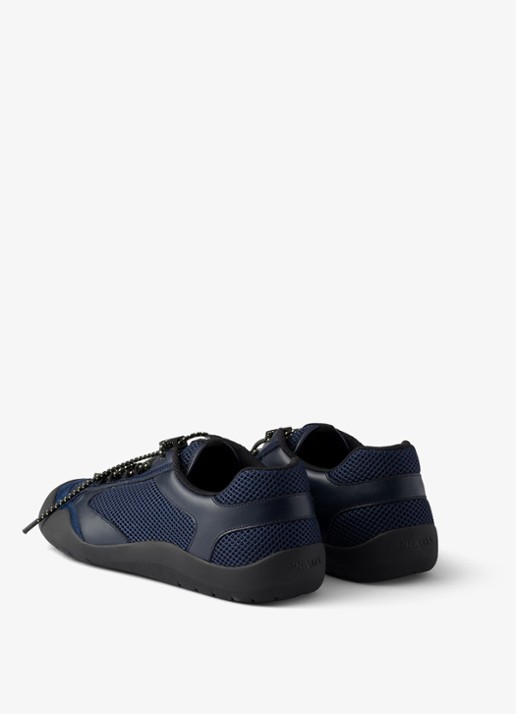 Prada Speedrock sneaker van leer met mesh details - achterkant 6 donkerblauw
