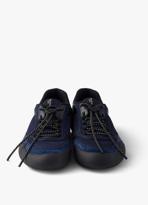 Prada Speedrock sneaker van leer met mesh details - detail 4 donkerblauw