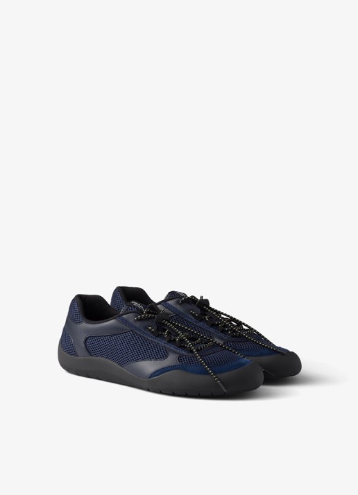 Prada Speedrock sneaker van leer met mesh details - voorkant 2 donkerblauw