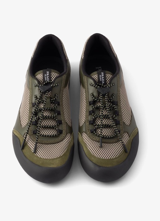 Prada Speedrock sneaker van leer met mesh details - detail 4 legergroen