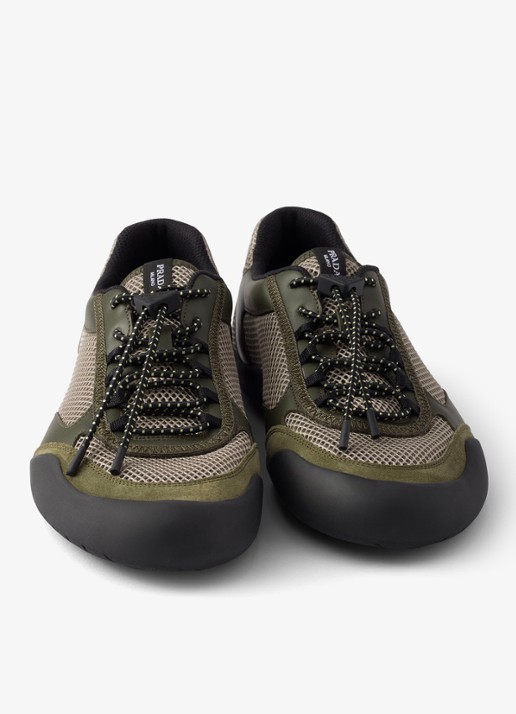 Prada Speedrock sneaker van leer met mesh details - detail 5 legergroen