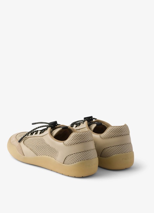Prada Speedrock sneaker van mesh met leren details - achterkant 5 khaki