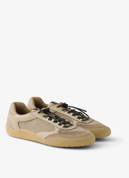 Prada Speedrock sneaker van mesh met leren details - detail khaki