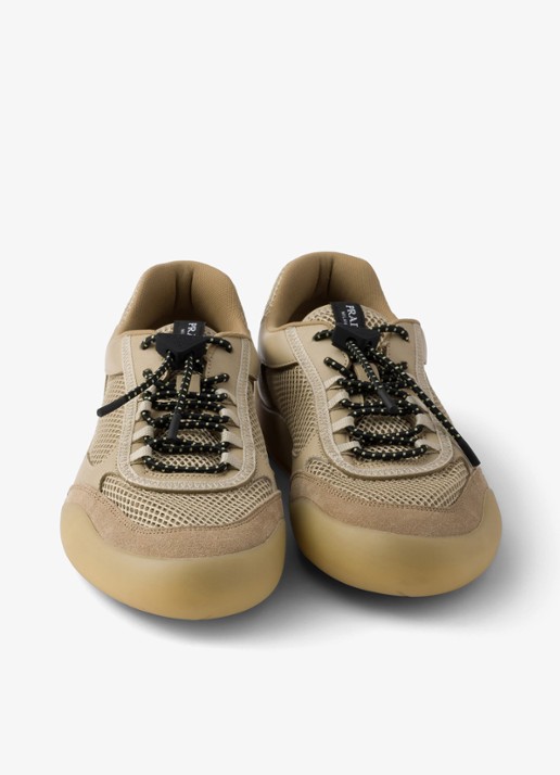 Prada Speedrock sneaker van mesh met leren details - detail 2 khaki