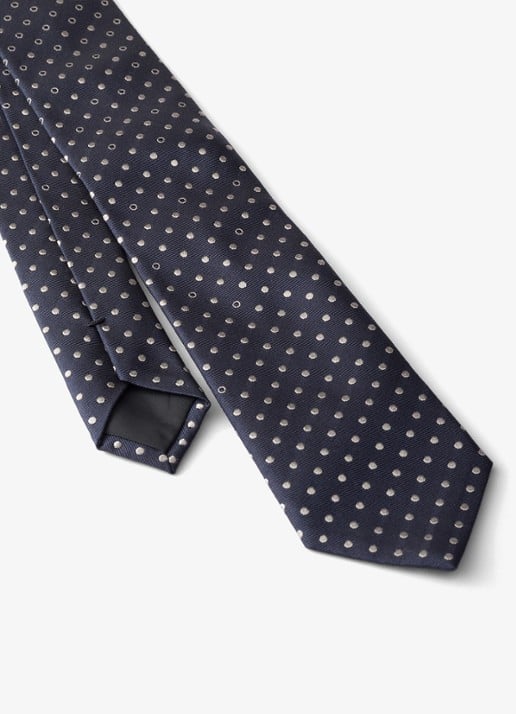 Prada Stropdas van zijde met stippenprint - detail donkerblauw