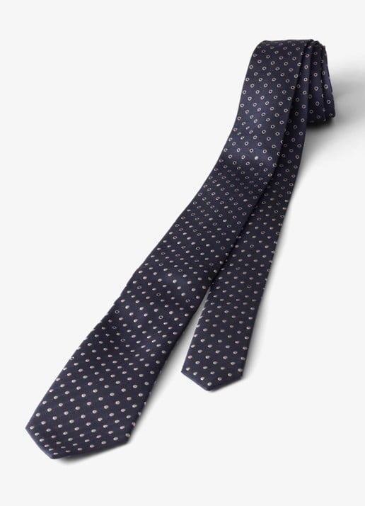 Prada Stropdas van zijde met stippenprint - voorkant 3 donkerblauw