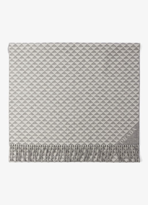 Prada Symbole sjaal in kasjmierblend 185 x 70 cm - voorkant grijs