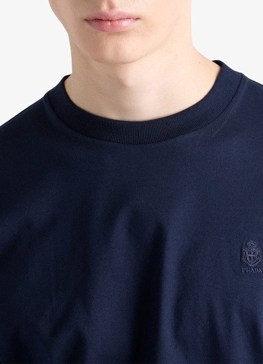 Prada T-shirt met logoborduring - detail 3 blauw