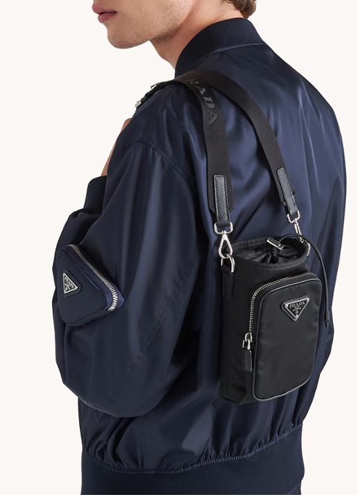 Prada Telefoonhoes met logo en trekkoord - voorkant 3 zwart