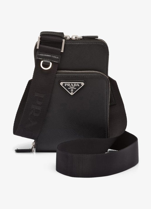 Prada Telefoonhoes van leer met afneembare schouderriem