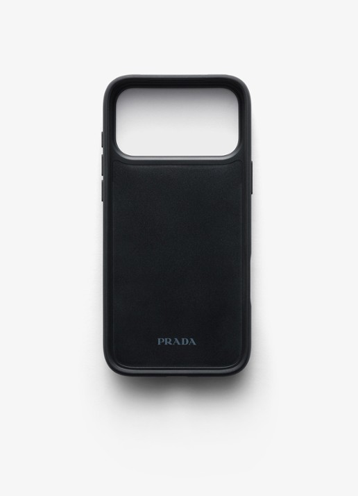 Prada Telefoonhoesje van leer voor iPhone 17 Pro Max - achterkant burgundy