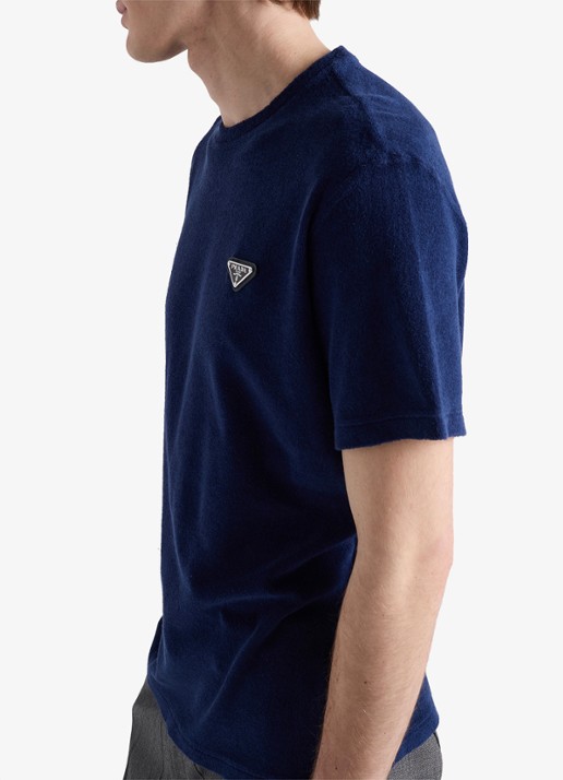 Prada Terry T-shirt van badstof met logo - detail 3 donkerblauw