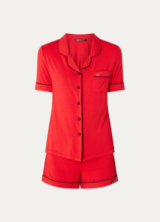 Pretty You Bamboe pyjamaset met contrasterende bies - voorkant 3 rood