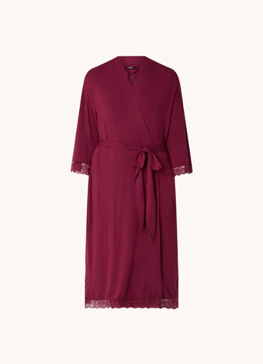 Pretty You Bamboo kimono met details van kant - voorkant 3 bordeauxrood