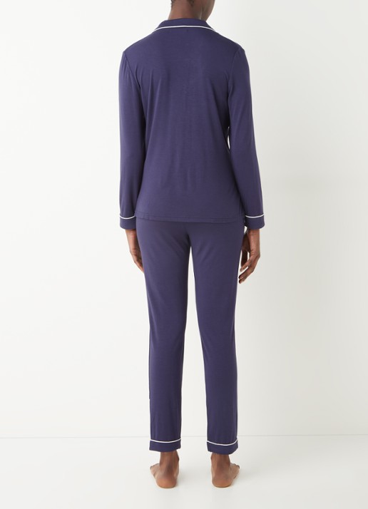 Pretty You Bamboo pyjamaset met contrasterende bies - achterkant 3 donkerblauw