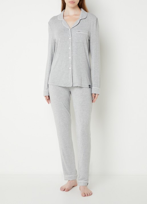 Pretty You Bamboo pyjamaset met contrasterende bies - voorkant 3 lichtgrijs