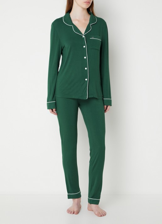 Pretty You Bamboo pyjamaset met contrasterende bies - voorkant 4 donkergroen