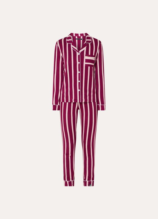 Pretty You Bamboo pyjamaset met contrasterende bies - voorkant bordeauxrood