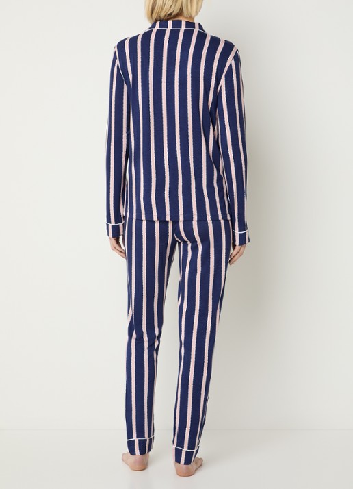 Pretty You Bamboo pyjamaset met contrasterende bies - achterkant donkerblauw