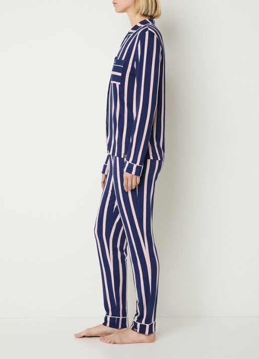 Pretty You Bamboo pyjamaset met contrasterende bies - voorkant 3 donkerblauw