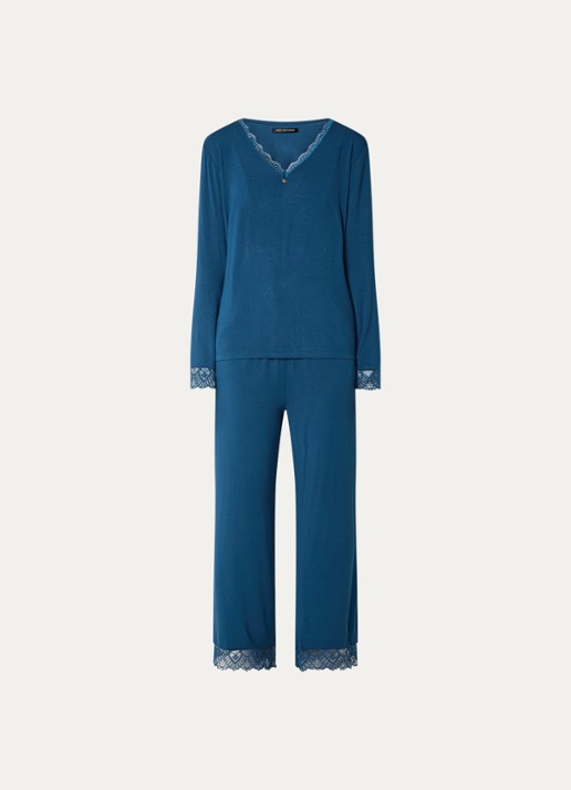 Pretty You Bamboo pyjamaset met details van kant - voorkant 2 petrol