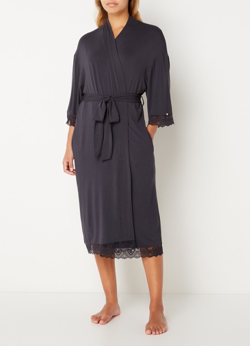 Pretty You Kimono met strikceintuur en kant - detail 2 antraciet