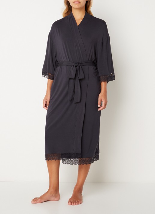 Pretty You Kimono met strikceintuur en kant - voorkant 4 antraciet